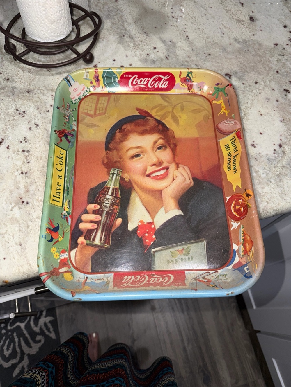 🫶🏼Vintage Coca-Cola Red, Cream & Blue Retro Woman Serving Tray